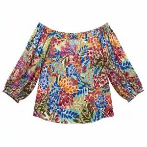 Sugarlips Curve Off the Shoulder Floral Blouse Women 2X Multicolor Tropical Boho
